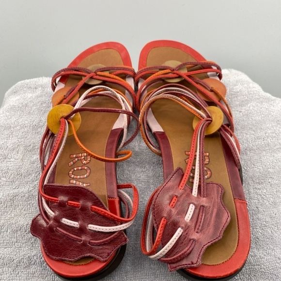 Romika Sandals Women's Size 39 USA 8.5 Leather Slip On Tan Burgundy Orange Pink - Picture 14 of 16